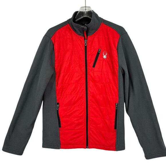 Spyder Jacket Full Zip Quilted and Thermal Fleece Lined Red Gray Men's S - Picture 1 of 14